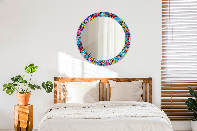 Round decorative wall mirror Colorful doodles