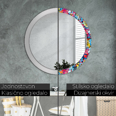 Round decorative wall mirror Colorful doodles