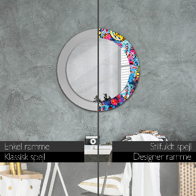 Round decorative wall mirror Colorful doodles