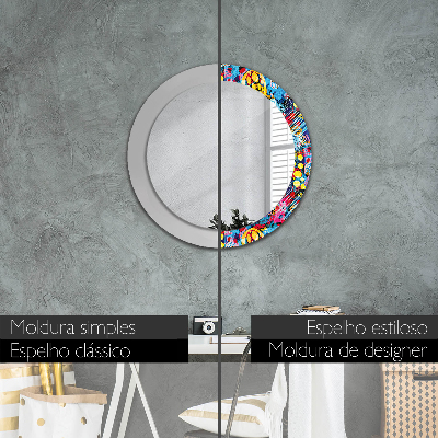 Round decorative wall mirror Colorful doodles