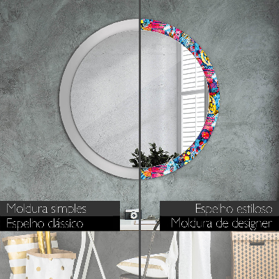 Round decorative wall mirror Colorful doodles