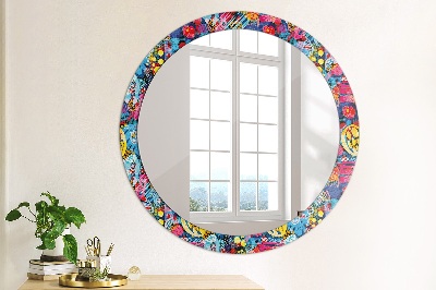 Round decorative wall mirror Colorful doodles