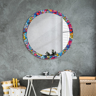 Round decorative wall mirror Colorful doodles