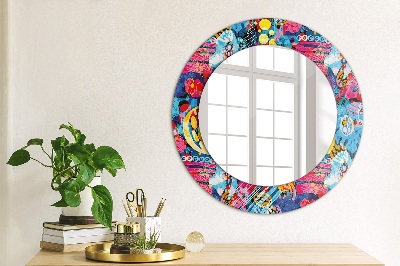 Round decorative wall mirror Colorful doodles