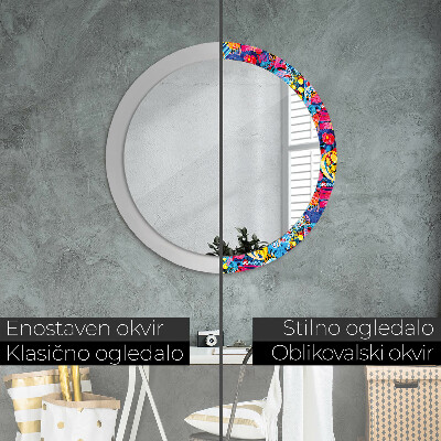 Round decorative wall mirror Colorful doodles