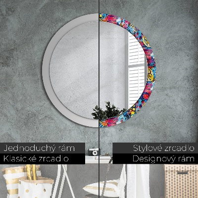 Round decorative wall mirror Colorful doodles