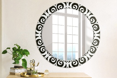 Round decorative wall mirror Black geometric ornament