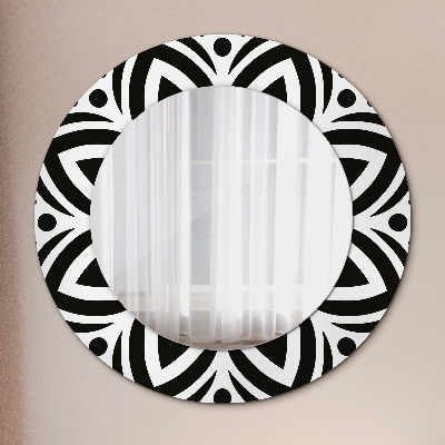 Round decorative wall mirror Black geometric ornament