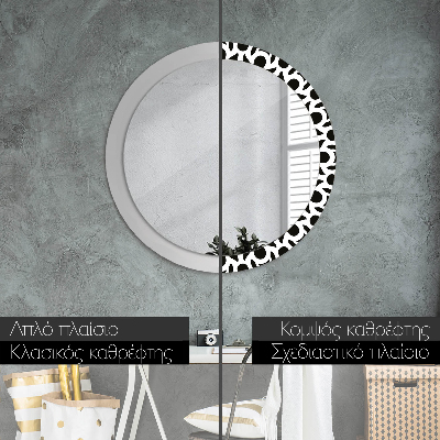 Round decorative wall mirror Black geometric ornament