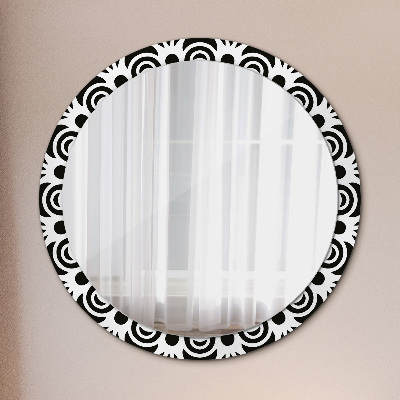 Round decorative wall mirror Black geometric ornament