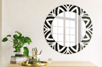 Round decorative wall mirror Black geometric ornament