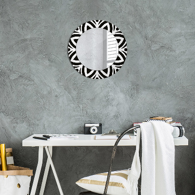 Round decorative wall mirror Black geometric ornament