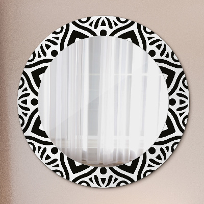 Round decorative wall mirror Black geometric ornament