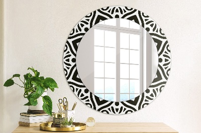 Round decorative wall mirror Black geometric ornament