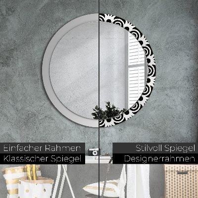 Round decorative wall mirror Black geometric ornament