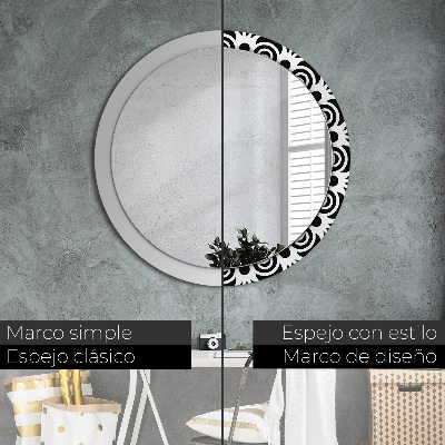 Round decorative wall mirror Black geometric ornament