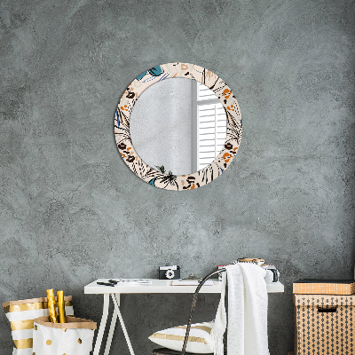 Round decorative wall mirror Flowers with jungle pattern