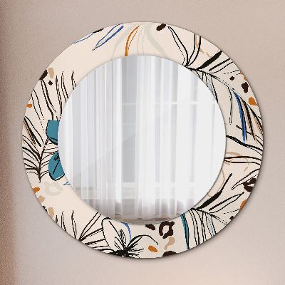 Round decorative wall mirror Flowers with jungle pattern