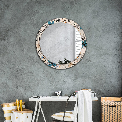 Round decorative wall mirror Flowers with jungle pattern