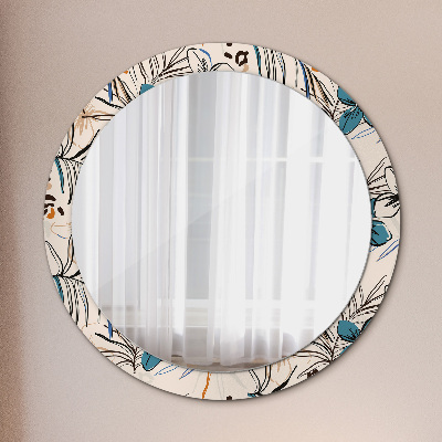 Round decorative wall mirror Flowers with jungle pattern