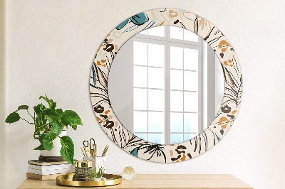 Round decorative wall mirror Flowers with jungle pattern