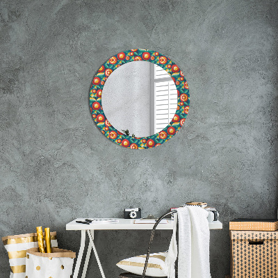 Round decorative wall mirror Geometric fruits and leaves