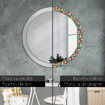 Round decorative wall mirror Geometric fruits and leaves