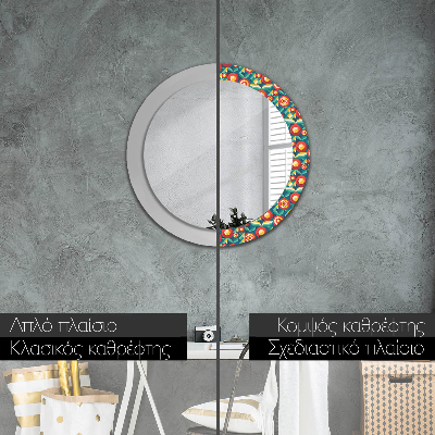 Round decorative wall mirror Geometric fruits and leaves