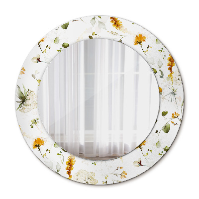 Round decorative wall mirror Field flowers