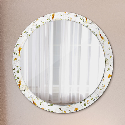 Round decorative wall mirror Field flowers