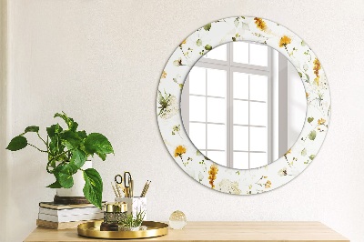 Round decorative wall mirror Field flowers