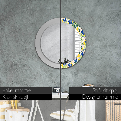 Round decorative wall mirror Blue and yellow orchids