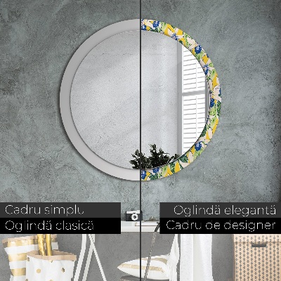 Round decorative wall mirror Blue and yellow orchids