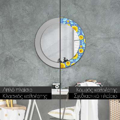 Round mirror decor Geometric sunflowers