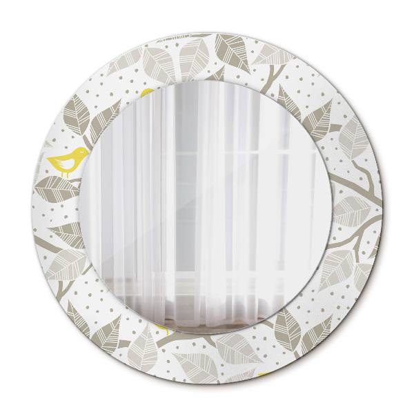 Round decorative wall mirror Yellow birds on branches