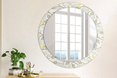 Round decorative wall mirror Yellow birds on branches