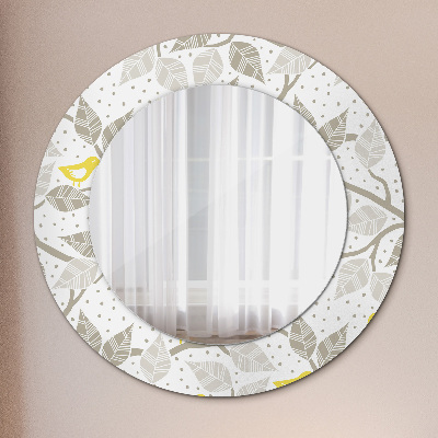 Round decorative wall mirror Yellow birds on branches