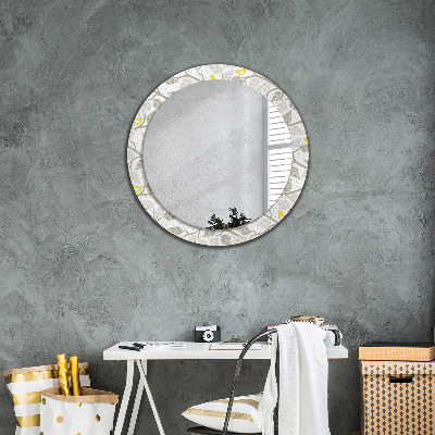 Round decorative wall mirror Yellow birds on branches