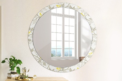 Round decorative wall mirror Yellow birds on branches