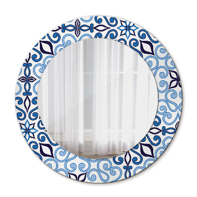 Round decorative wall mirror Blue arabic pattern