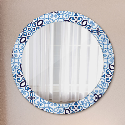 Round decorative wall mirror Blue arabic pattern