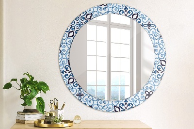 Round decorative wall mirror Blue arabic pattern