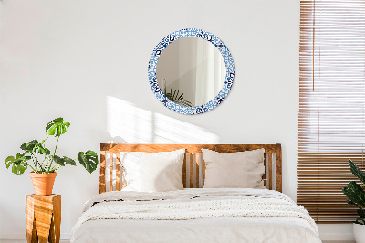 Round decorative wall mirror Blue arabic pattern