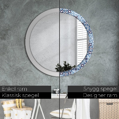 Round decorative wall mirror Blue arabic pattern