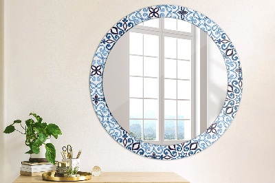 Round decorative wall mirror Blue arabic pattern