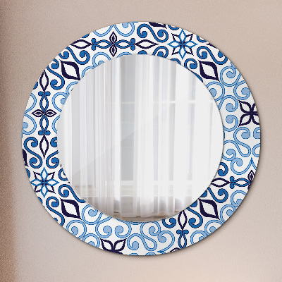 Round decorative wall mirror Blue arabic pattern