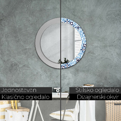 Round decorative wall mirror Blue arabic pattern