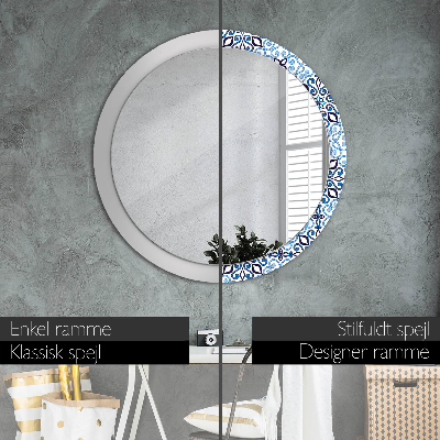 Round decorative wall mirror Blue arabic pattern