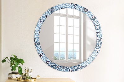 Round decorative wall mirror Blue arabic pattern