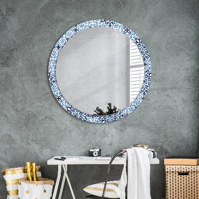 Round decorative wall mirror Blue arabic pattern